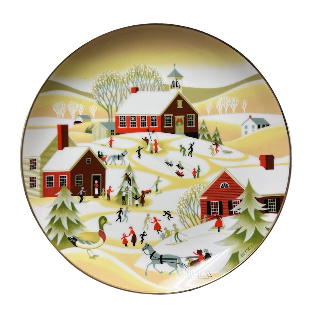 1985 World Book Annual Christmas Plate "The Village School" Betsey Bates